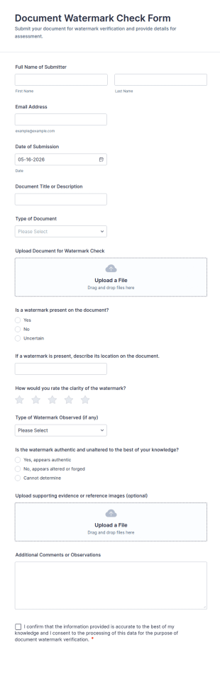Document Watermark Check Form Template