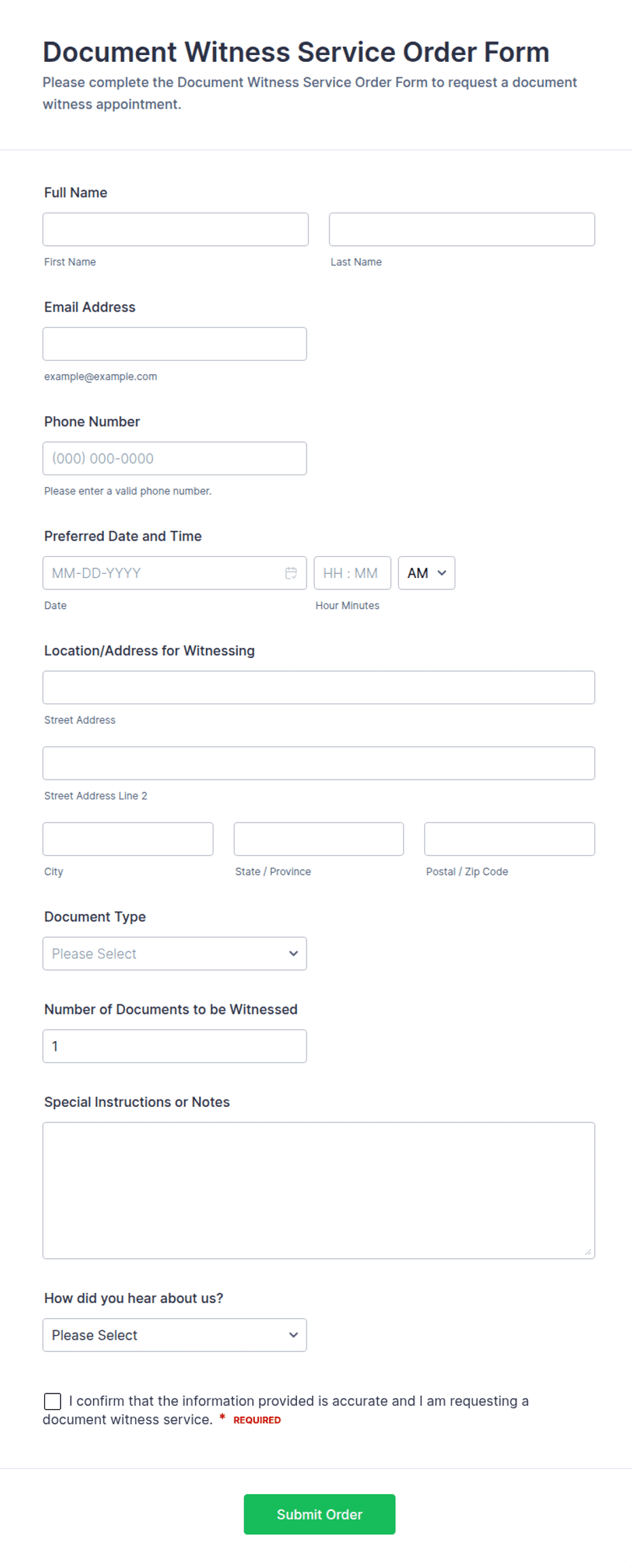 Document Witness Service Order Form Template | Jotform