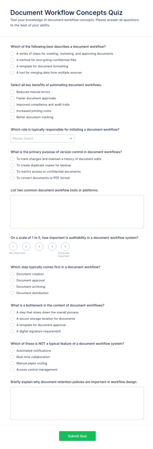 Document Workflow Concepts Quiz Form Template