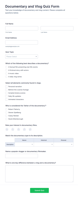 Documentary And Vlog Quiz Form Template