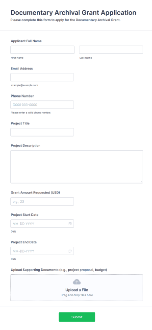 Documentary Archival Grant Application Form Form Template