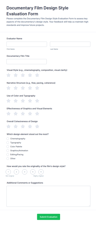Documentary Film Design Style Evaluation Form Template