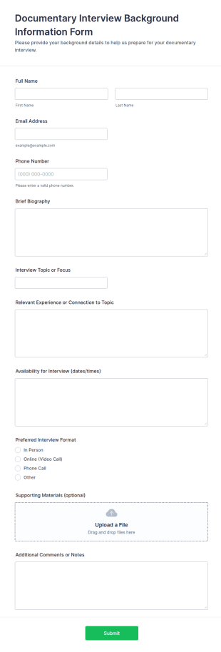 Documentary Interview Background Information Form Template