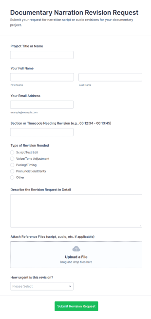 Documentary Narration Revision Request Form Template