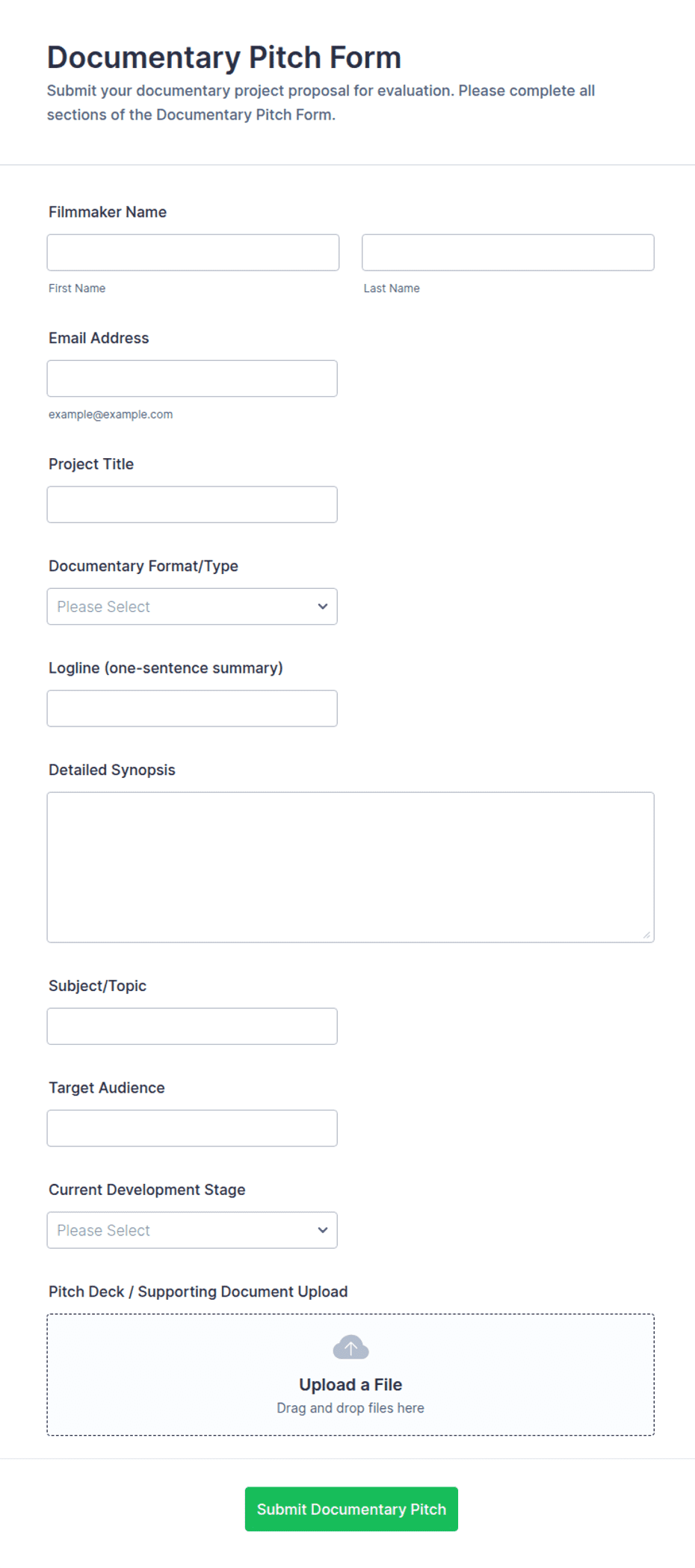 Documentary Pitch Form Template | Jotform