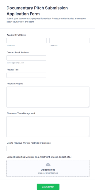Documentary Pitch Submission Application Form Form Template