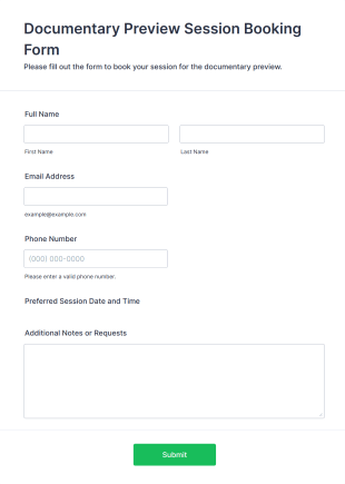 Documentary Preview Session Booking Form Template