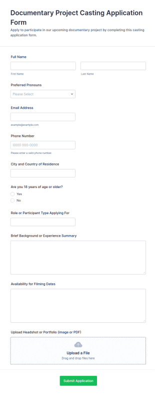 Documentary Project Casting Application Form Template