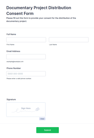 Documentary Project Distribution Consent Form Template