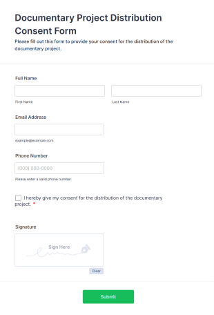 Documentary Project Distribution Consent Form Template
