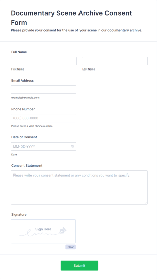 Documentary Scene Archive Consent Form Form Template