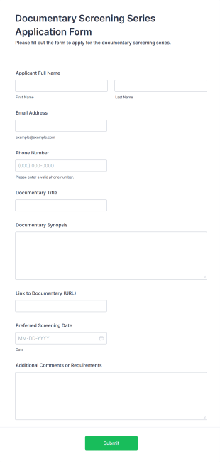 Documentary Screening Series Application Form Template