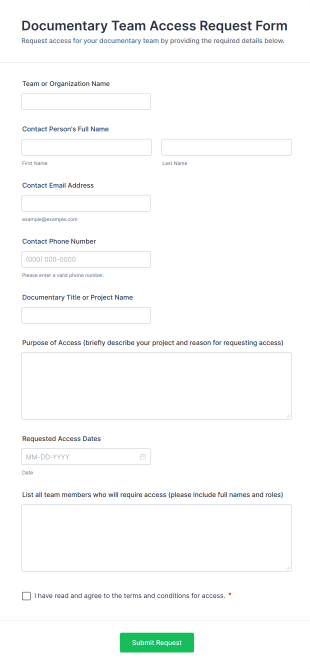 Documentary Team Access Request Form Template