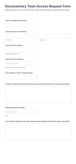 Documentary Team Access Request Form Template