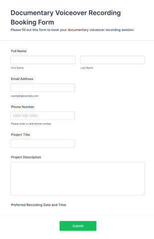 Documentary Voiceover Recording Booking Form Template