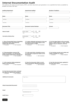Documentation Audit Form Form Template
