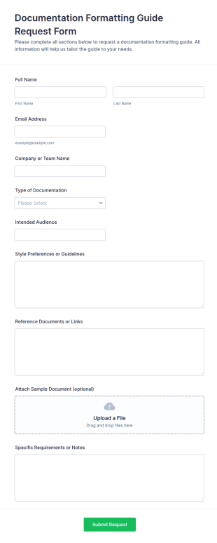 Documentation Formatting Guide Request Form Template