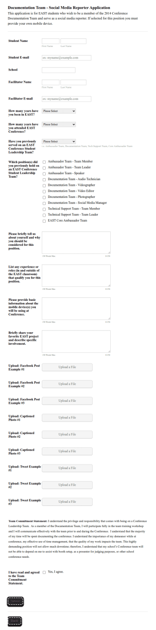 Documentation Team Social Media Reporter Application Form Template