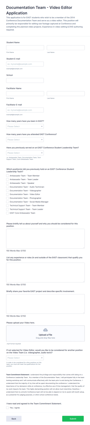 Video Editor Job Application Form Template