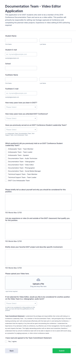 Video Editor Job Application Form Template