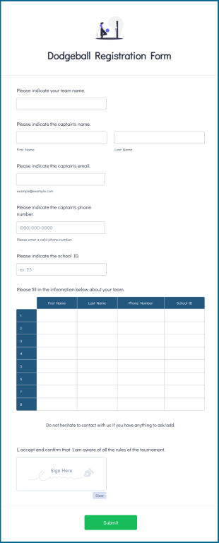 Dodgeball Registration Form Template