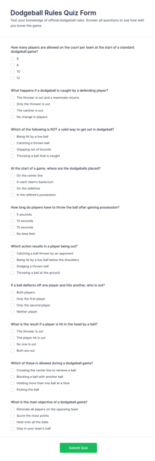 Dodgeball Rules Quiz Form Template