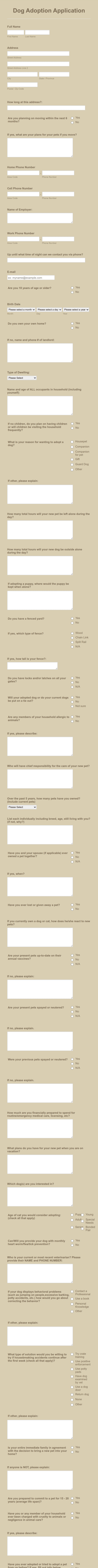 Dog Adoption App Form Template