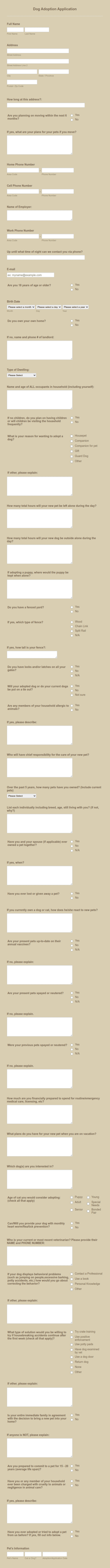 Dog Adoption App Form Template