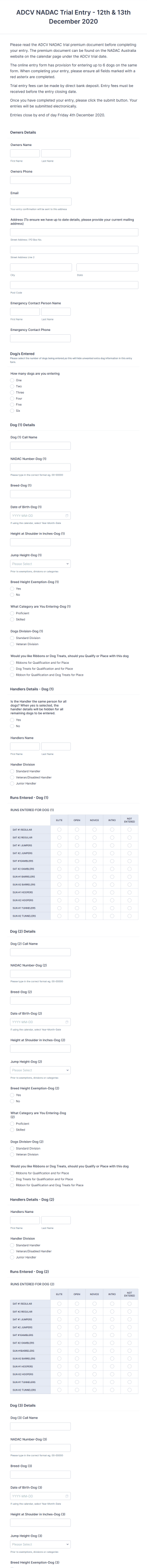 Dog Agility Trial Entry Form Template