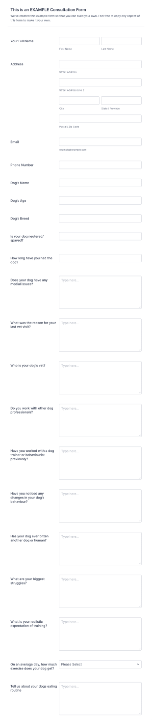 Dog Behavior Training Consultation Form Template