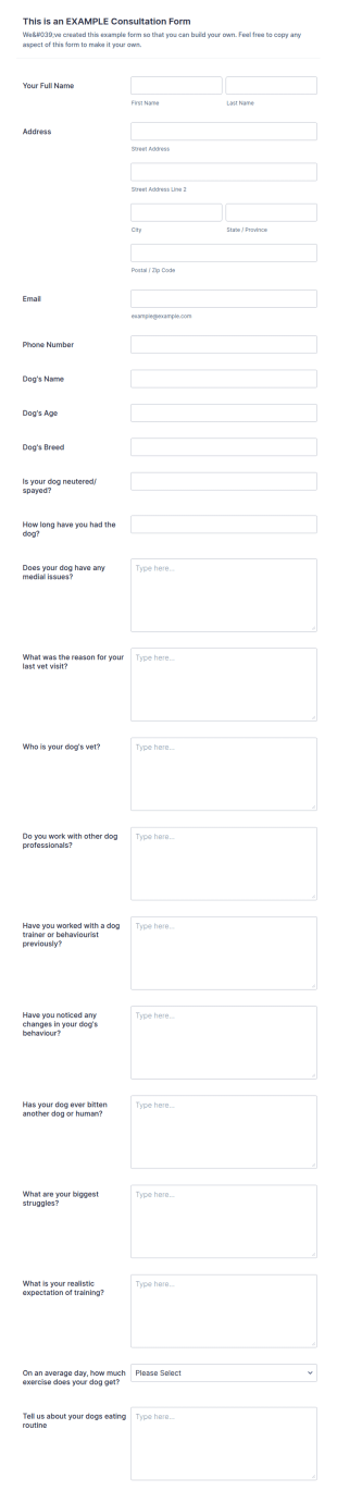Dog Behavior Training Consultation Form Template