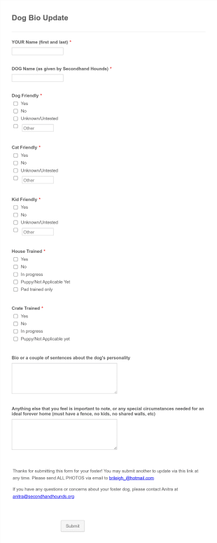 Dog Bio Update Form Template
