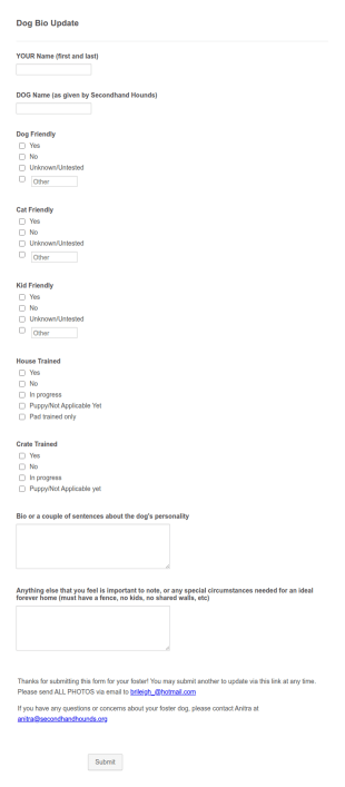 Dog Bio Update Form Template