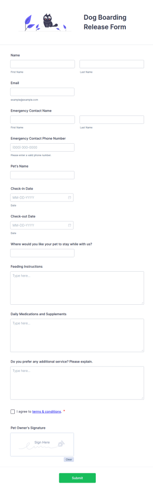 Dog Boarding Release Form Template