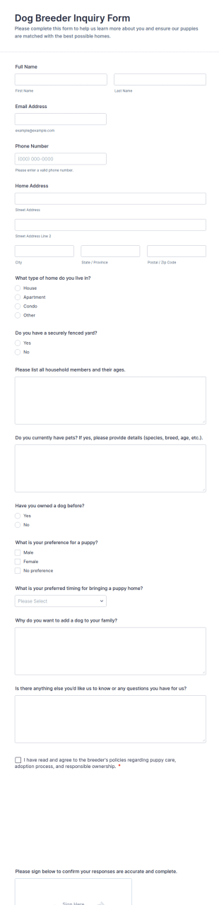 Dog Breeder Inquiry Form Template