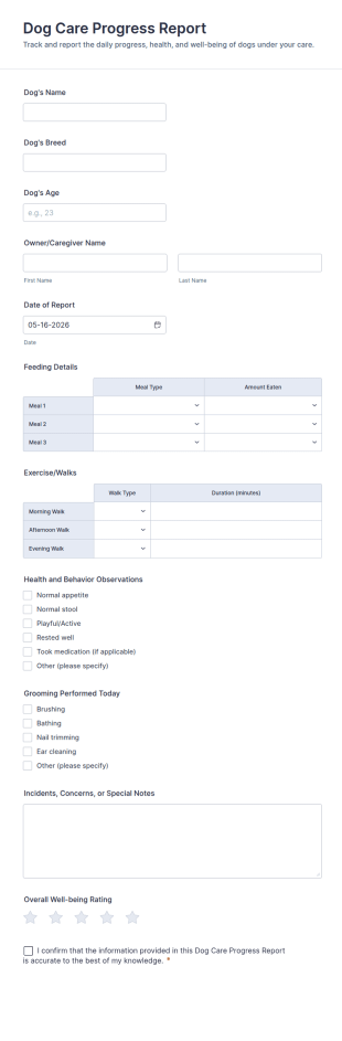 Dog Care Progress Report Form Template