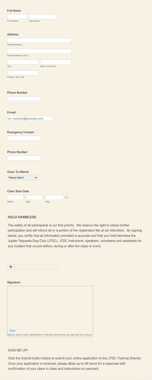 Dog Class Registration Form 2