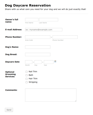 Dog Daycare Reservation Form Template