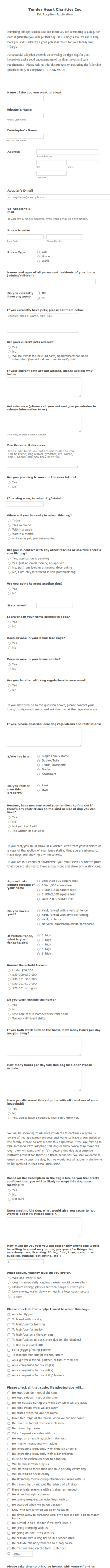 Dog Foster Application Form Template