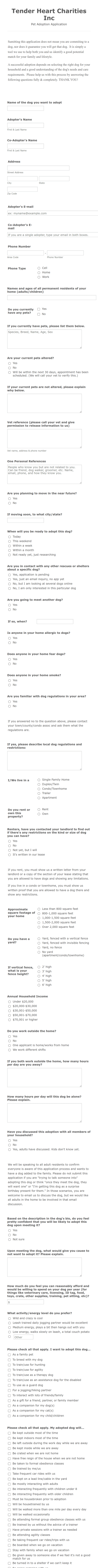 Dog Foster Application Form Template