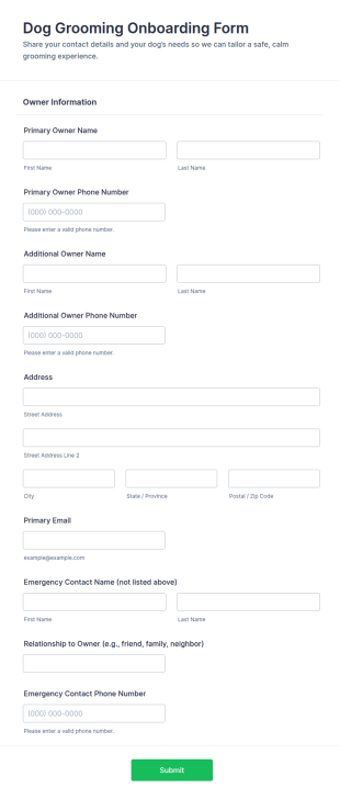Dog Grooming Onboarding Form Template