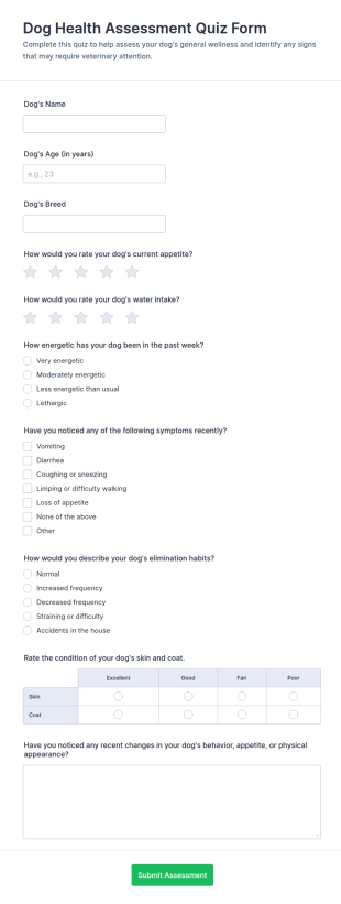 Dog Health Assessment Quiz Form Template