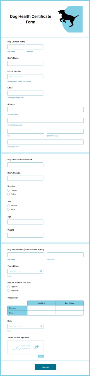 Dog Health Certificate Form Template
