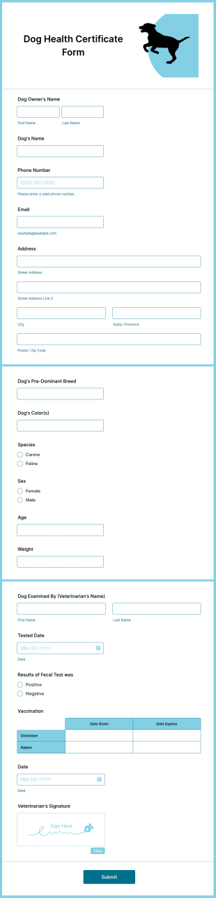 Dog Health Certificate Form Template