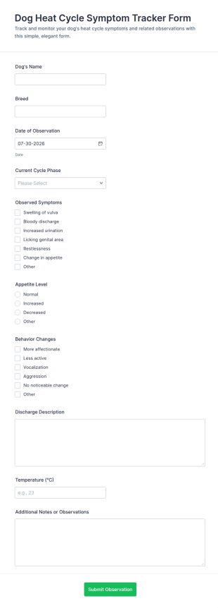Dog Heat Cycle Symptom Tracker Form Template