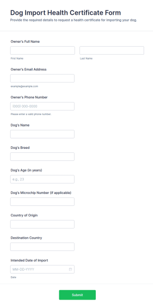 Dog Import Health Certificate Form Template