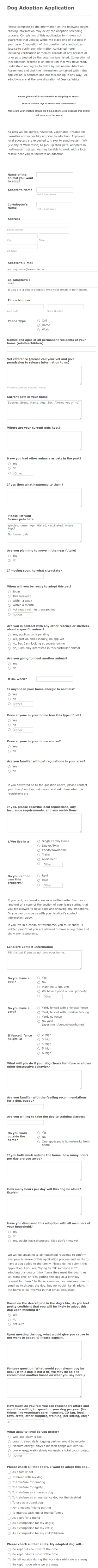 Dog Ownership Application Form Template