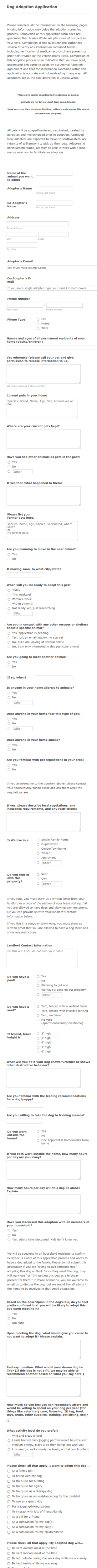 Dog Ownership Application Form Template