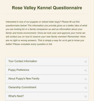 Dog Ownership Questionnaire Form Template