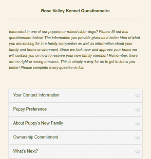 Dog Ownership Questionnaire Form Template